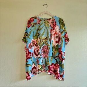 Cropped Kimono - Floral Blue and Pink